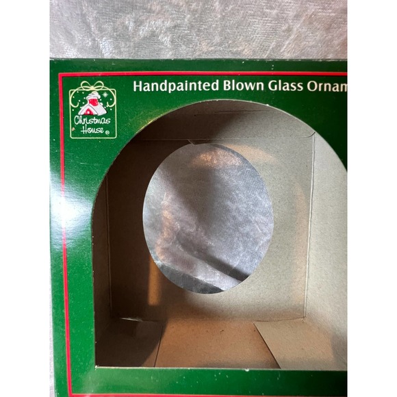 Christmas House Handpainted Blown Glass Ornaments Set of 2 Gingerbread & Ball - Picture 3 of 7